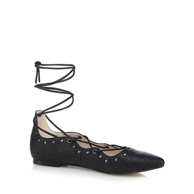 Nine by Savannah Miller Black croc-effect lace up court shoes